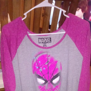 Women Marvel Spiderman Shirt Long Sleeve Pink 2XL